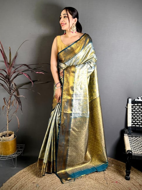 Elora Green Woven Design Saree With Unstitched Blouse-picture-16