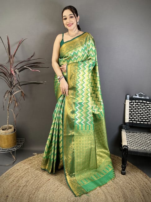 Elora Green Zari Saree With Unstitched Blouse-picture-13