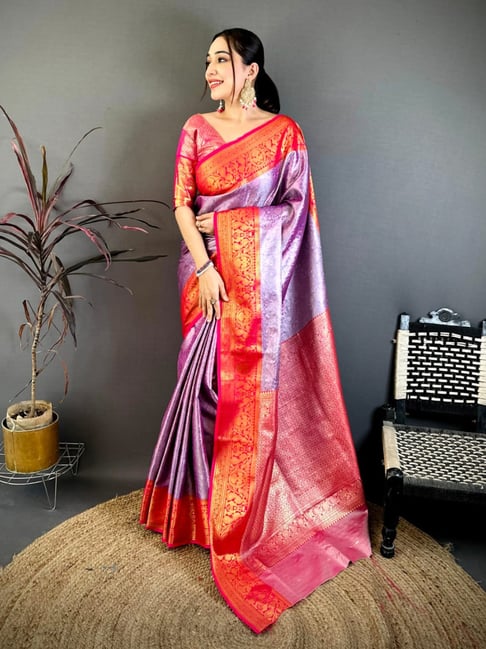Elora Purple & Red Woven Design Saree With Unstitched Blouse-picture-15