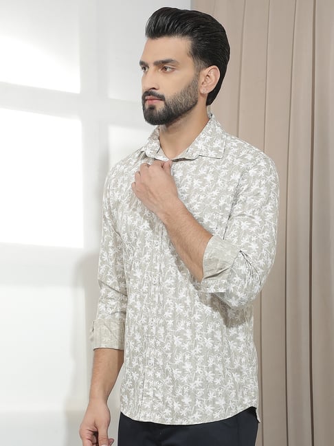 Crimsoune Club Beige Slim Fit Floral Print Shirt-picture-25