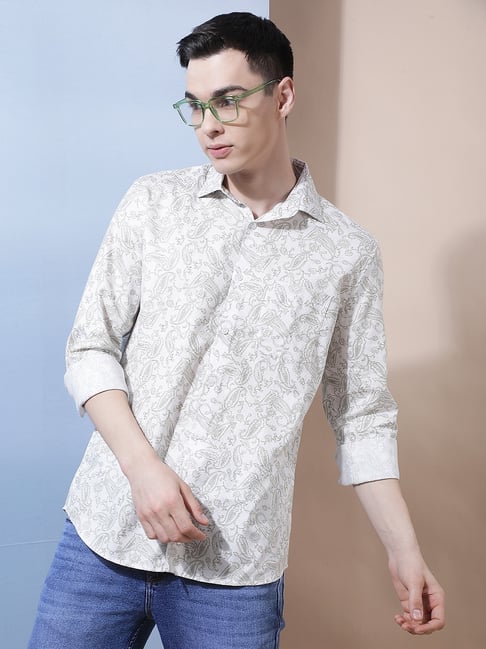 Crimsoune Club Green Cotton Slim Fit Floral Print Shirt-picture-32