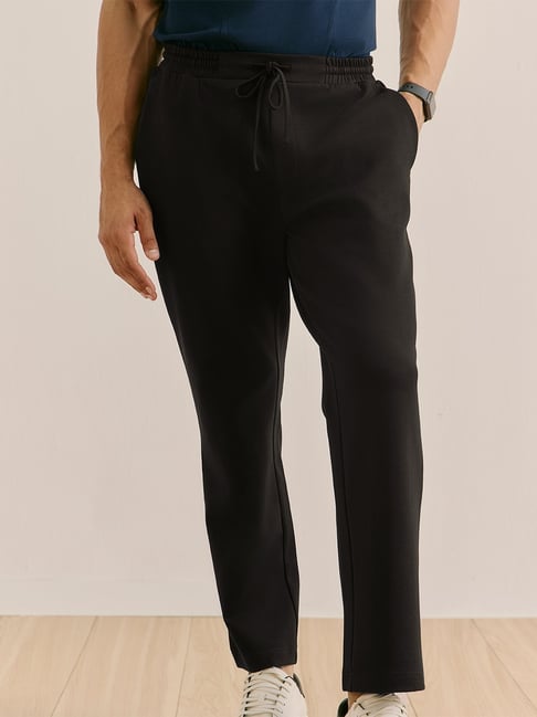 Andamen Black Cotton Relaxed Fit Trackpants-picture-27