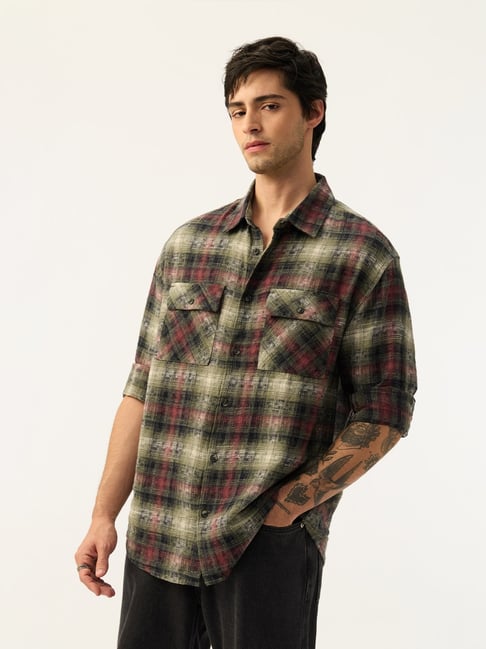 The Souled Store Mens Black Relaxed Checked Cotton Shirt-picture-19
