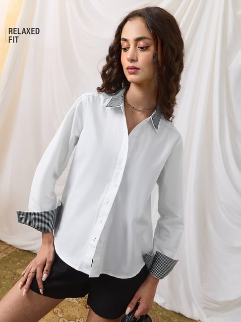 The Souled Store Womens White Relaxed Fit Solid Shirt-picture-35