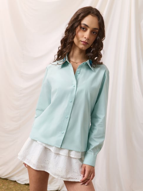 The Souled Store Womens Blue Regular Fit Embroidered Shirt-picture-47