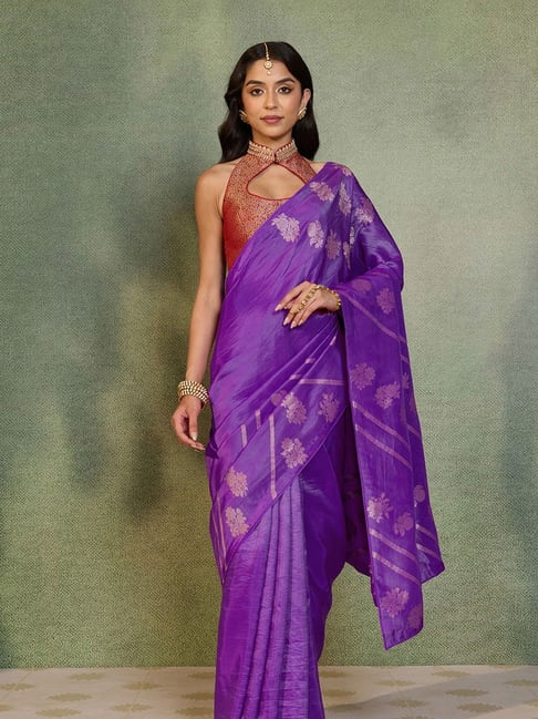 Taneira Purple Woven Design Saree With Unstitched Blouse-picture-46