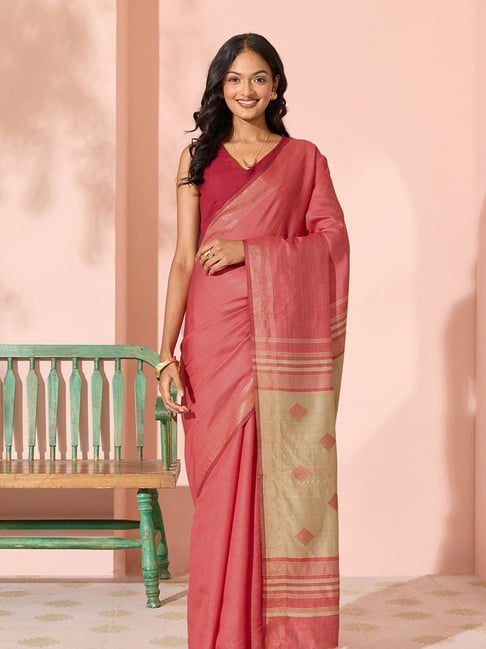 Taneira Red Woven Design Saree With Unstitched Blouse-picture-12