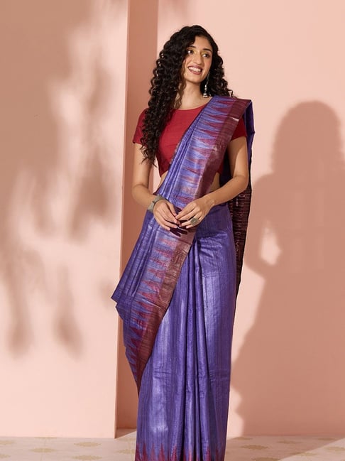 Taneira Violet Printed Saree With Unstitched Blouse-picture-21