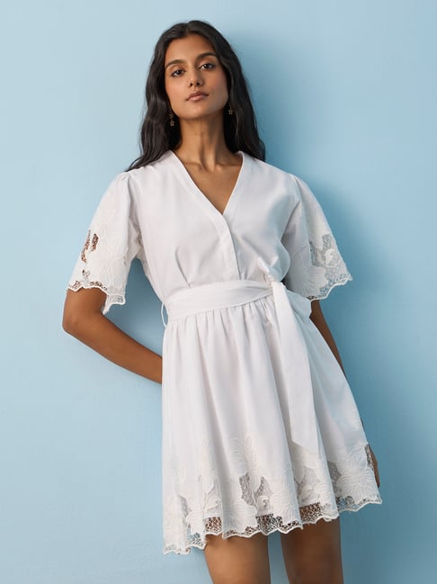 LOV by Westside White Floral Embroidered Cotton A-Line Dress-picture-34