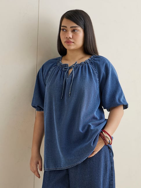 Gia by Westside Blue Washed Denim Blouse