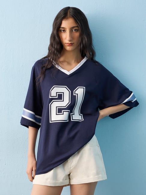 Nuon by Westside Navy Numerical Printed Cotton T-Shirt