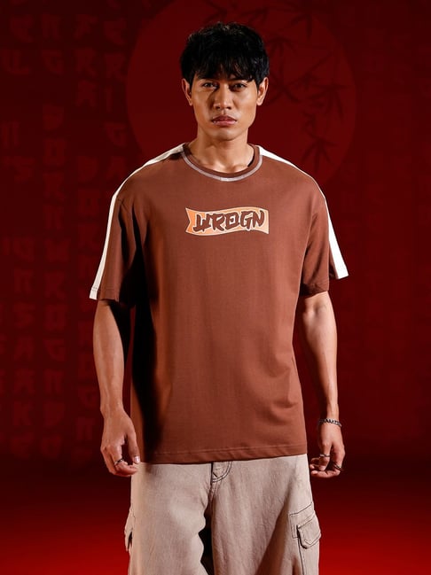 WROGN Mens Brown Oversized Printed T Shirt-picture-37