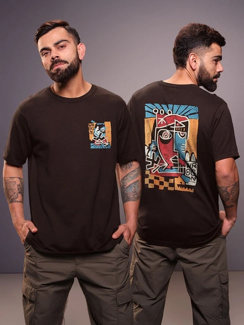 WROGN Mens Brown Oversized Printed Cotton T Shirt-picture-38
