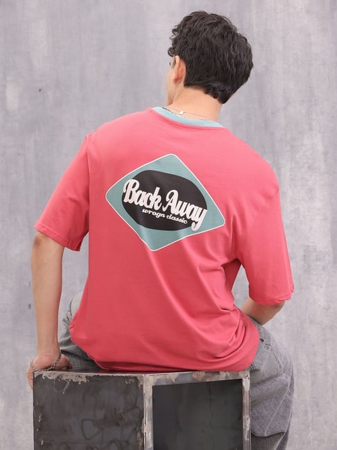 WROGN Mens Red Oversized Printed Cotton T Shirt-picture-12