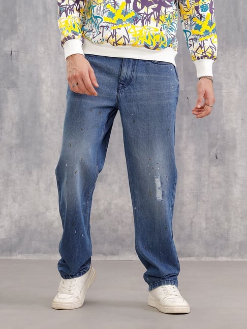 WROGN Mens Blue Relaxed Fit Solid Jeans-picture-39