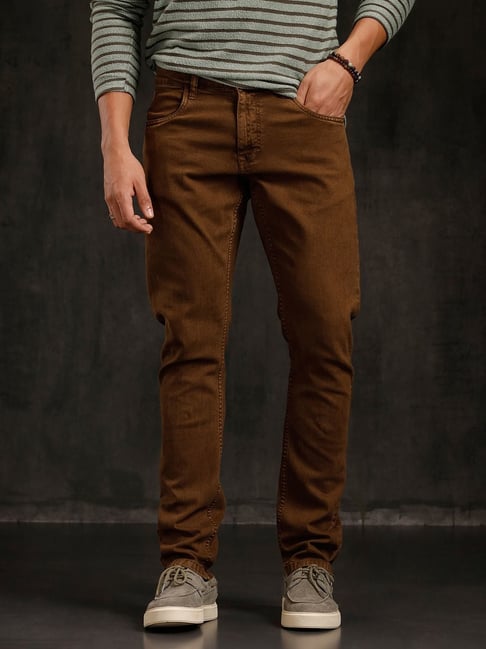 Wrogn Mens Brown Slim Solid Jeans-picture-21