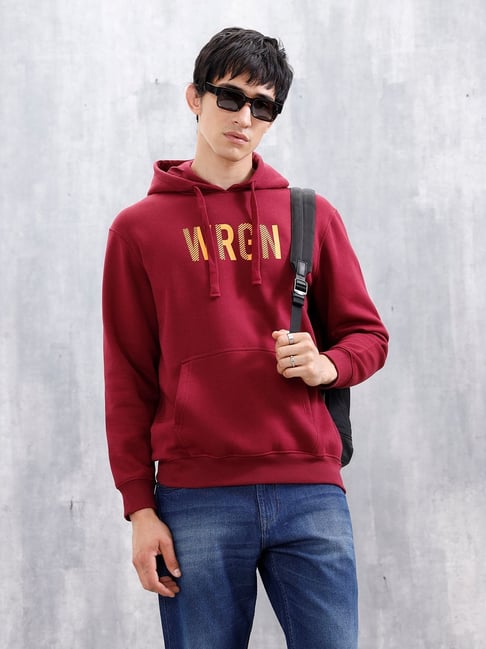 Wrogn Mens Maroon Oversized Graphic Hoodie-image-23
