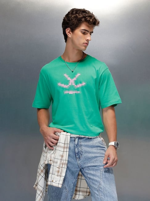 Wrogn Mens Green Relaxed Solid Cotton T Shirt-picture-29
