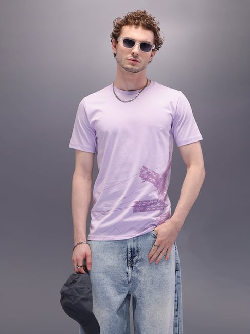 WROGN Mens Lavender Slim Printed T Shirt-picture-21