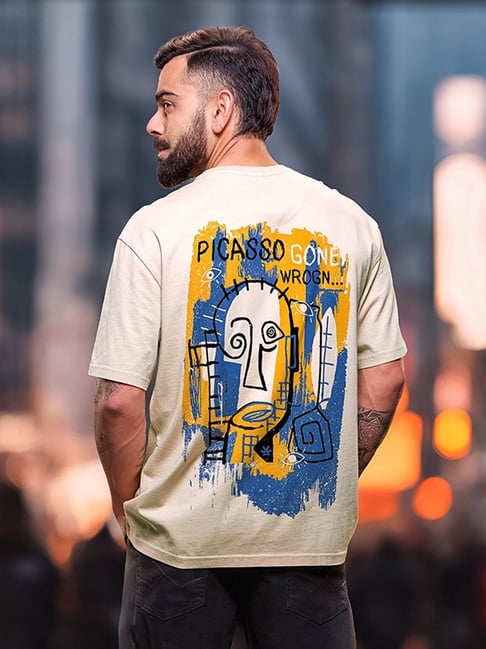 Wrogn Mens Off White Oversized Printed T Shirt-picture-38