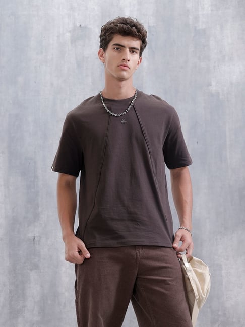 WROGN Mens Brown Relaxed Fit Solid Cotton T Shirt-picture-41