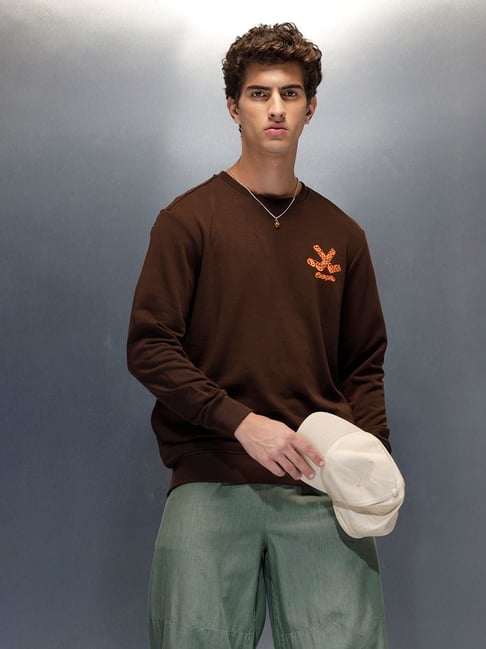 Wrogn Mens Brown Relaxed Fit Printed Sweatshirt-picture-35