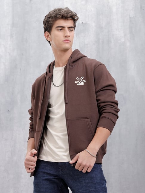 Wrogn Mens Brown Relaxed Solid Hoodie-picture-30