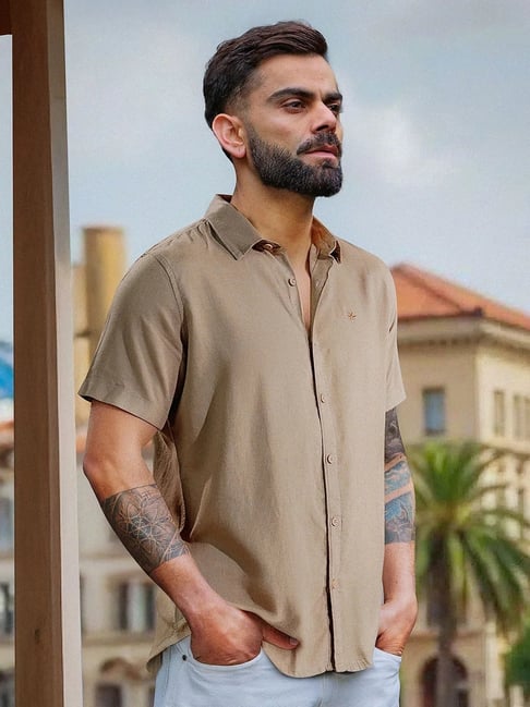 Wrogn Mens Brown Slim Solid Linen Shirt-picture-19
