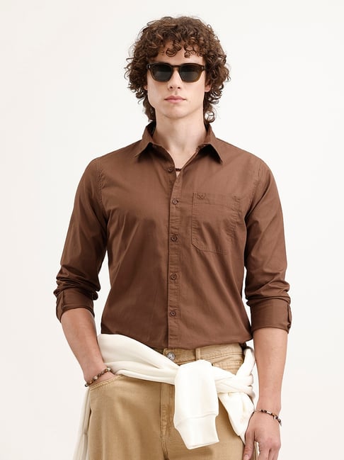 Wrogn Mens Brown Slim Solid Shirt-picture-26