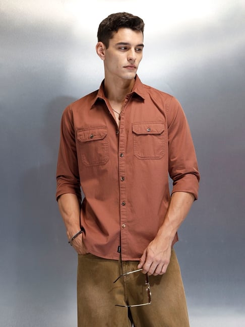 Wrogn Mens Brown Slim Solid Shirt-picture-25