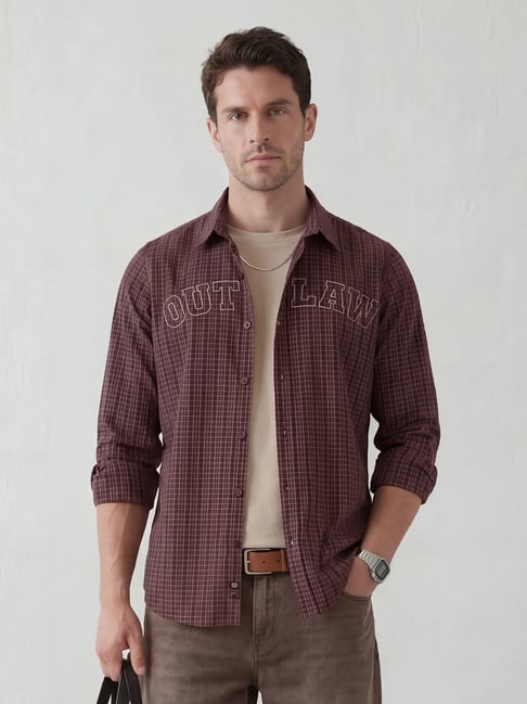 Wrogn Mens Brown Slim Checked Shirt-picture-17