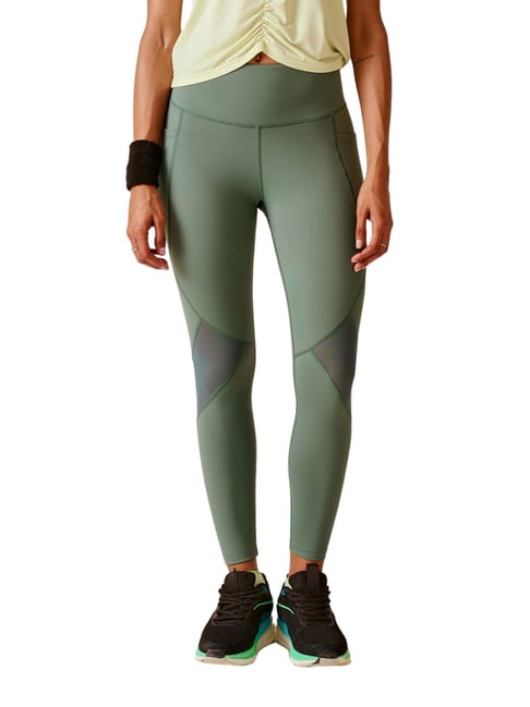STRCH Women's Pine Green Slim Fit Solid Nylon Leggings-picture-12