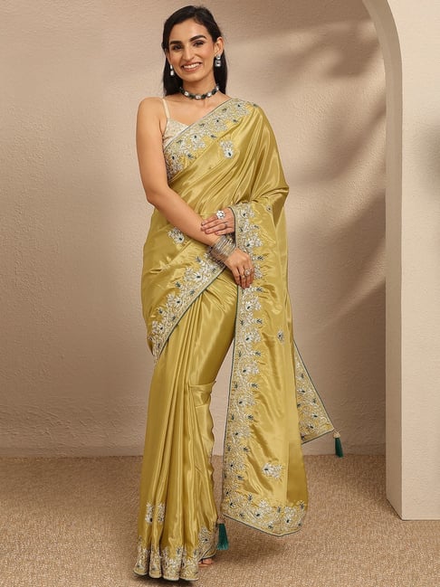 Libas Womens Green Regular Fit Floral Silk Blend Saree-picture-27