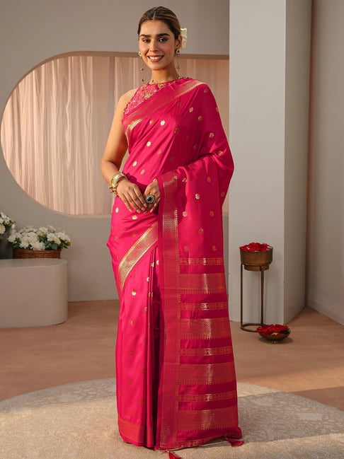 Libas Womens Pink Regular Fit Floral Silk Blend Saree-picture-28