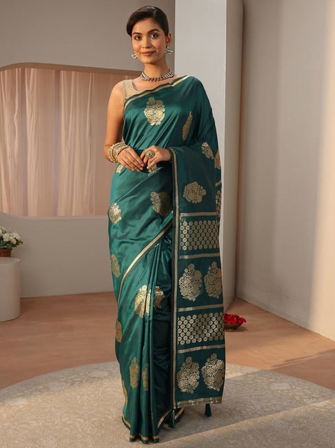 Libas Womens Green Regular Fit Floral Silk Blend Saree-picture-34