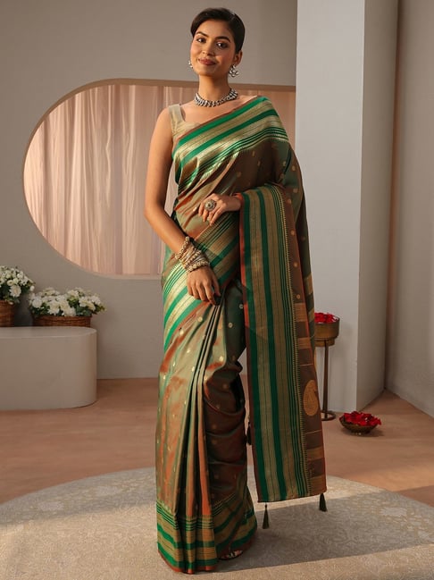 Libas Womens Green Regular Fit Floral Silk Blend Saree-picture-17