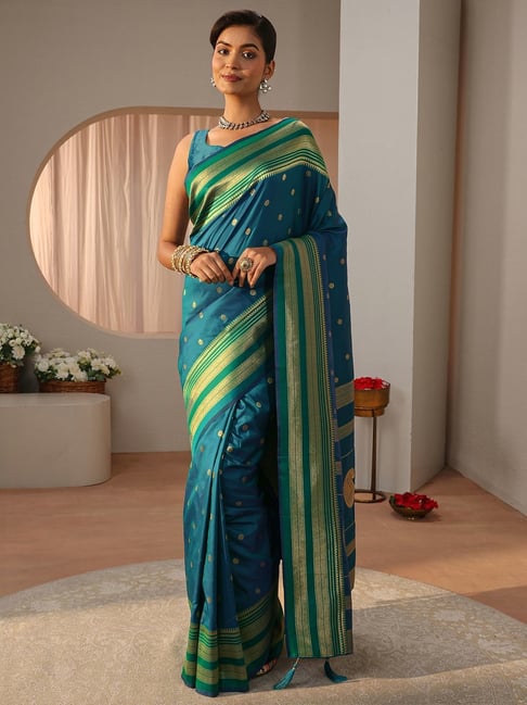 Libas Womens Green Regular Fit Floral Silk Blend Saree-picture-15