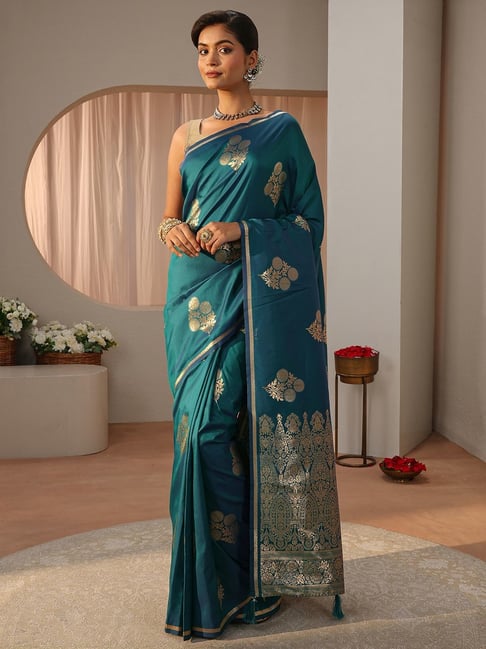 Libas Womens Green Regular Fit Floral Silk Blend Saree-picture-30