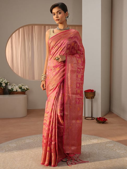 Libas Womens Pink Regular Fit Floral Silk Blend Saree-picture-27