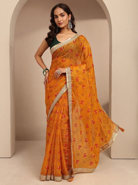 Libas Womens Mustard Regular Fit Ethnic Motifs Silk Blend Saree-image-39