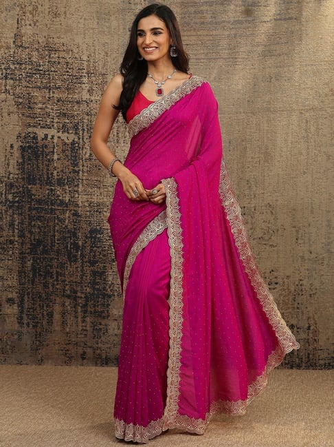 Libas Womens Pink Regular Fit Floral Silk Blend Saree-picture-22