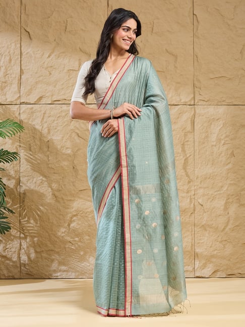 Fabindia Light Green Woven Design Saree With Unstitched Blouse-picture-28