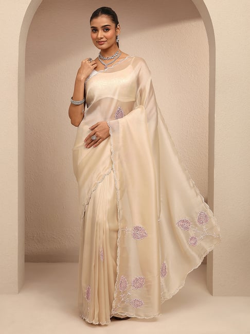 Libas Cream Embellished Saree With Unstitched Blouse-picture-44