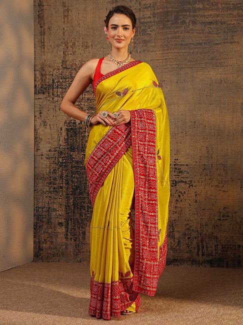 Libas Mustard Embellished Saree With Unstitched Blouse-picture-12