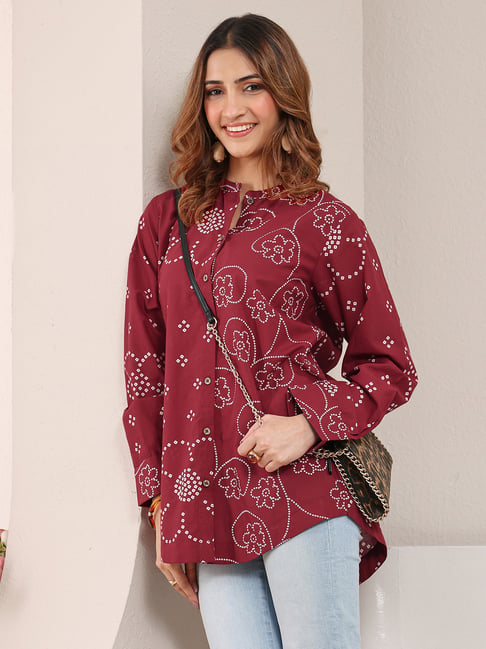 Libas Red Straight Fit Printed Shirt-picture-43