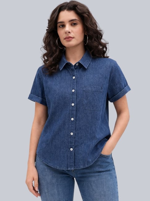 Cottinfab Blue Solid Short Sleeves Casual Shirt-picture-32
