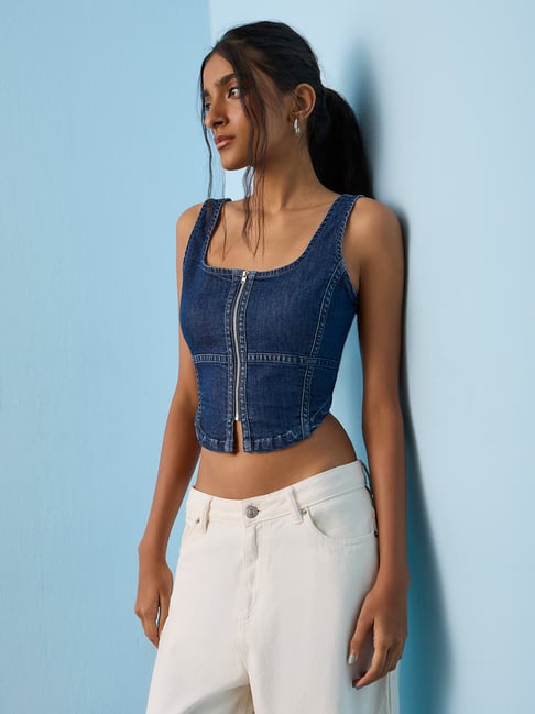 Nuon by Westside Dark Blue Denim Bustier Top