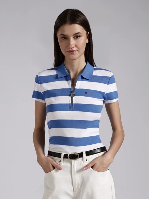 Tommy Hilfiger Blue Striped Slim Fit Polo T-Shirt-picture-46