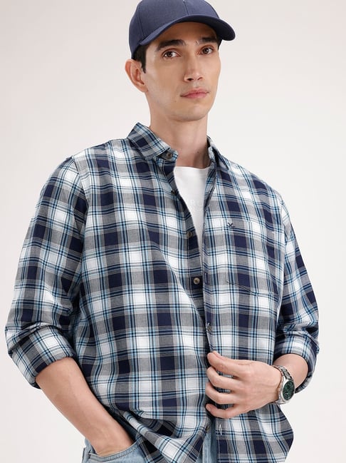 Wrogn Mens Blue Regular Checked Cotton Shirt-picture-44