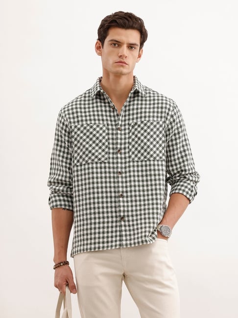 Wrogn Mens Olive Relaxed Checked Shirt-picture-24